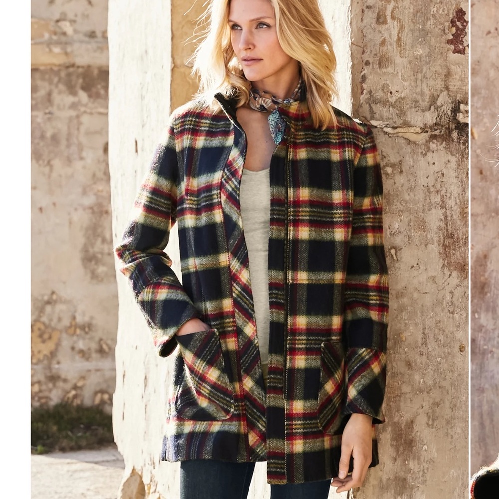 Peruvian Connection Brattleboro wool blend plaid coat Size XS